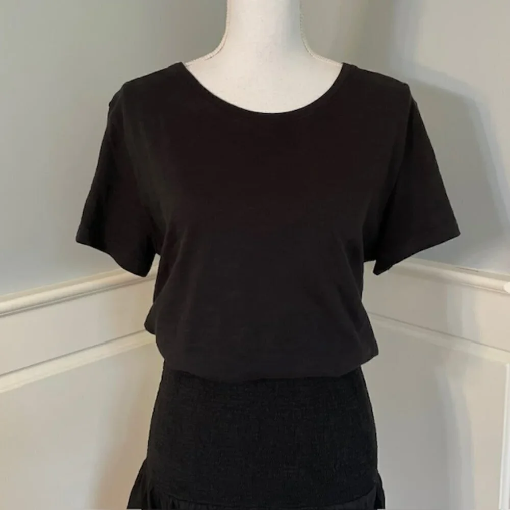 Nation LTD 100% Cotton Smocked Mini Dress Kacy Combo Black Medium - Picture 4 of 8